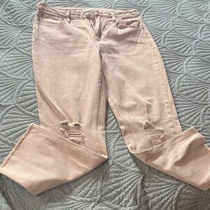 Women’s Dusty Pink Boyfriend Jeans with Knee Rips